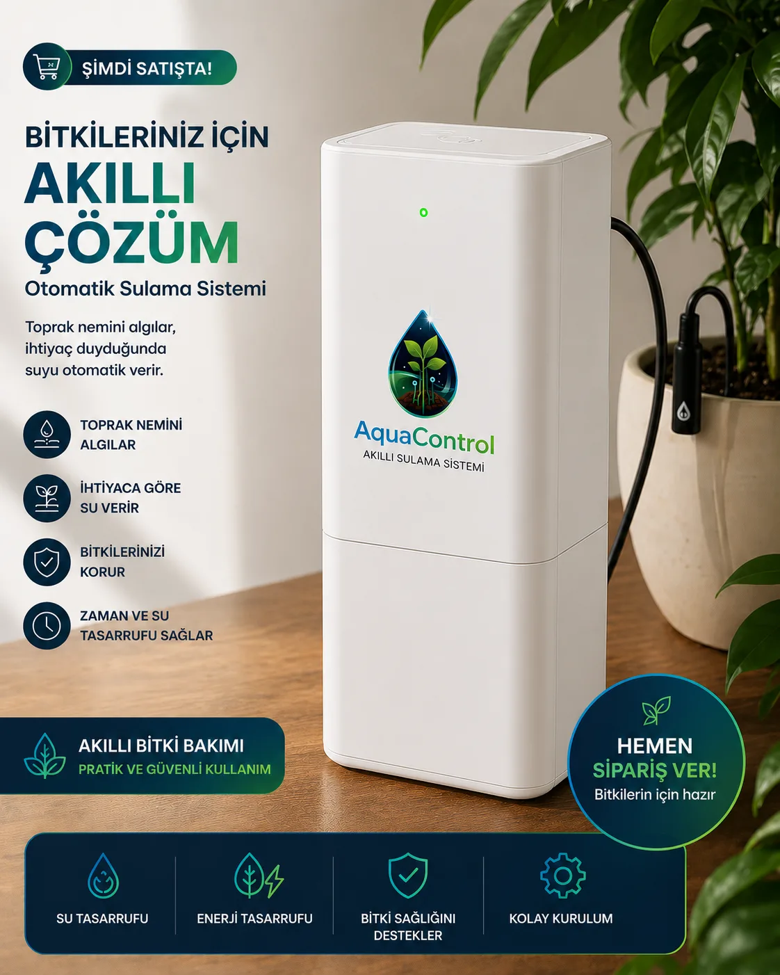 AquaControl Akıllı Otomatik Bitki Sulama Sistemi | Toprak Nem Sensörlü Otomatik Sulama Cihazı