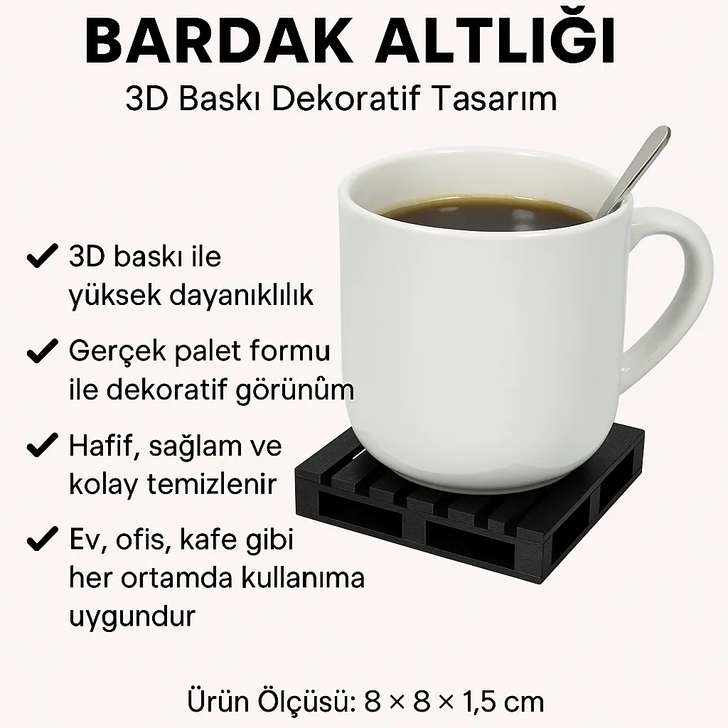 Cenikli Mini Palet Bardak Altlığı – Dekoratif Ahşap Palet Tasarımlı Bardaklık