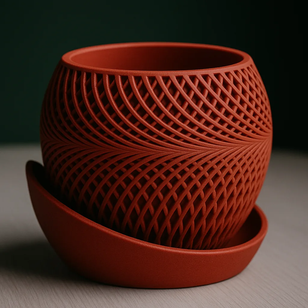 Cenikli Spiral Desenli Dekoratif Saksı | Modern Saksı