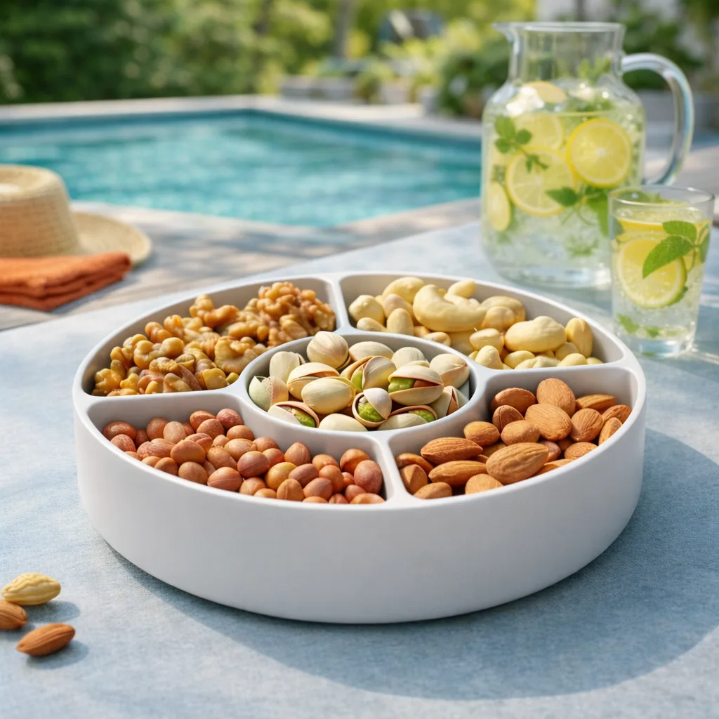 Cenikli 5 Bölmeli Çerezlik ve Kuruyemiş Sunum Tabağı | Modern Atıştırmalık Servis Tabağı