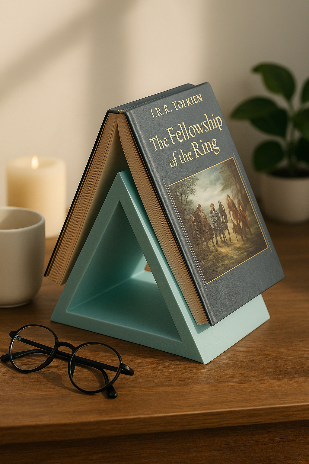 Cenikli Modern Üçgen Kitap Tutucu – Dekoratif Masaüstü Kitap Desteği