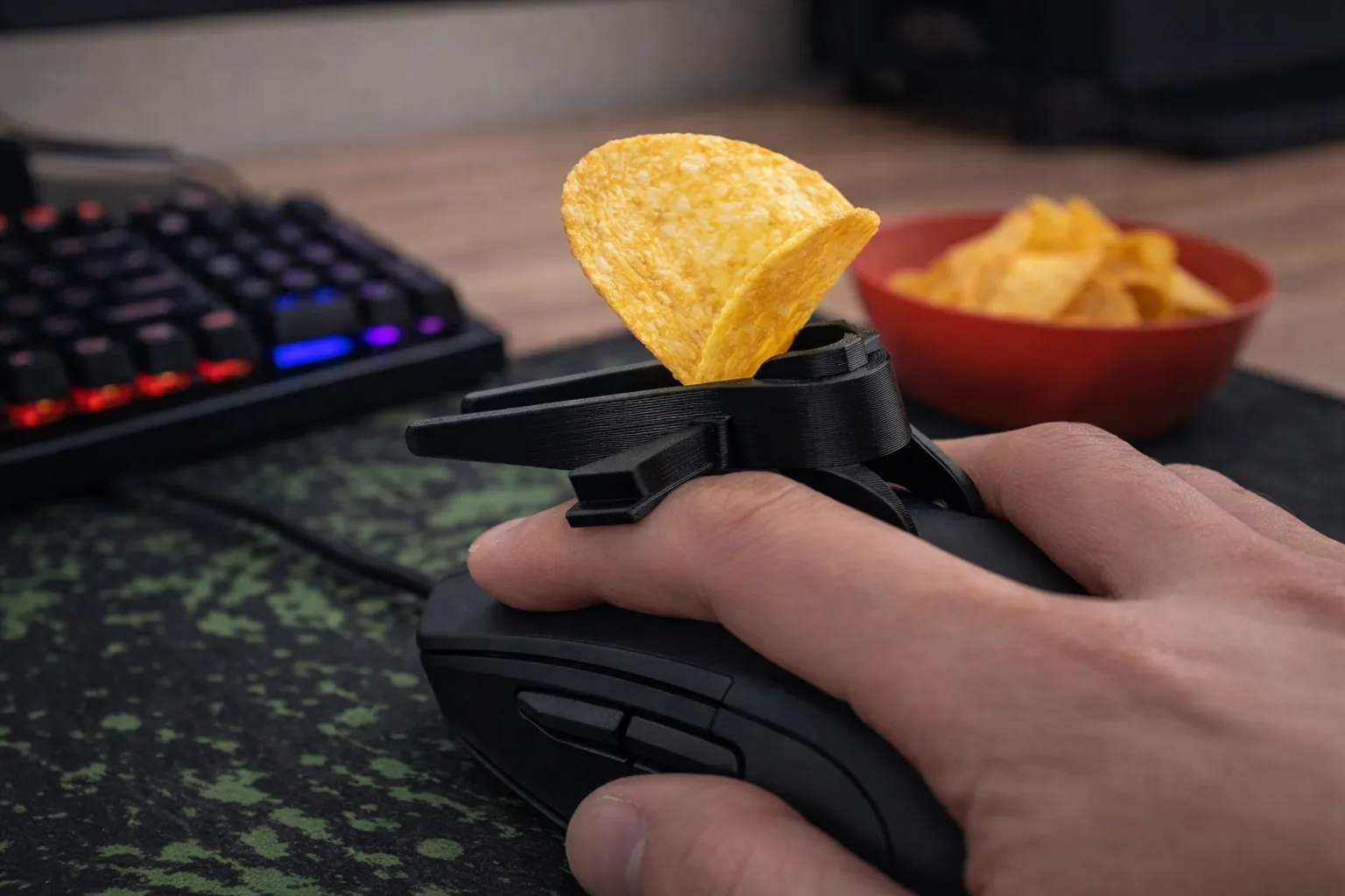 Cenikli Gamer Cips Tutucu | Oyun ve Bilgisayar Kullanımı İçin Atıştırmalık Aparatı