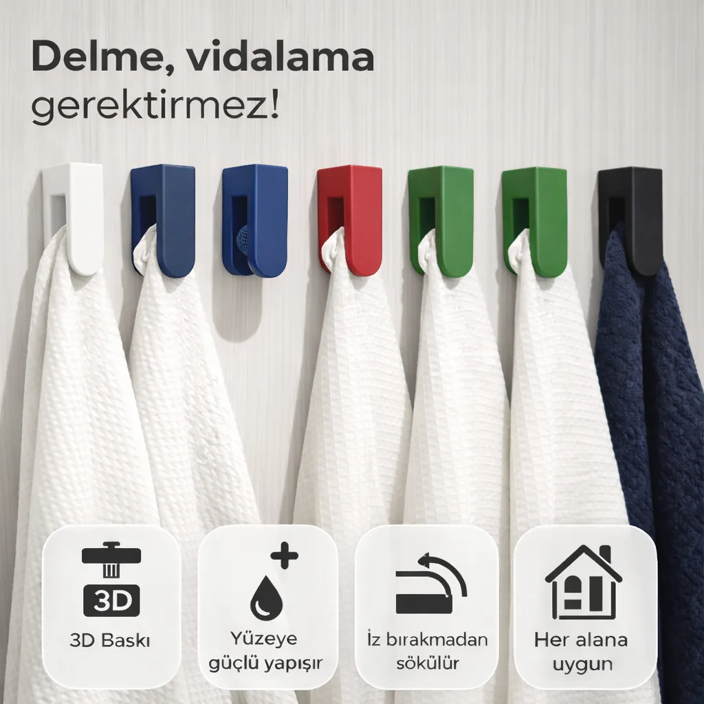 Cenikli 2’li Yapışkanlı Havluluk | Duvar Tipi Havlu Askısı
