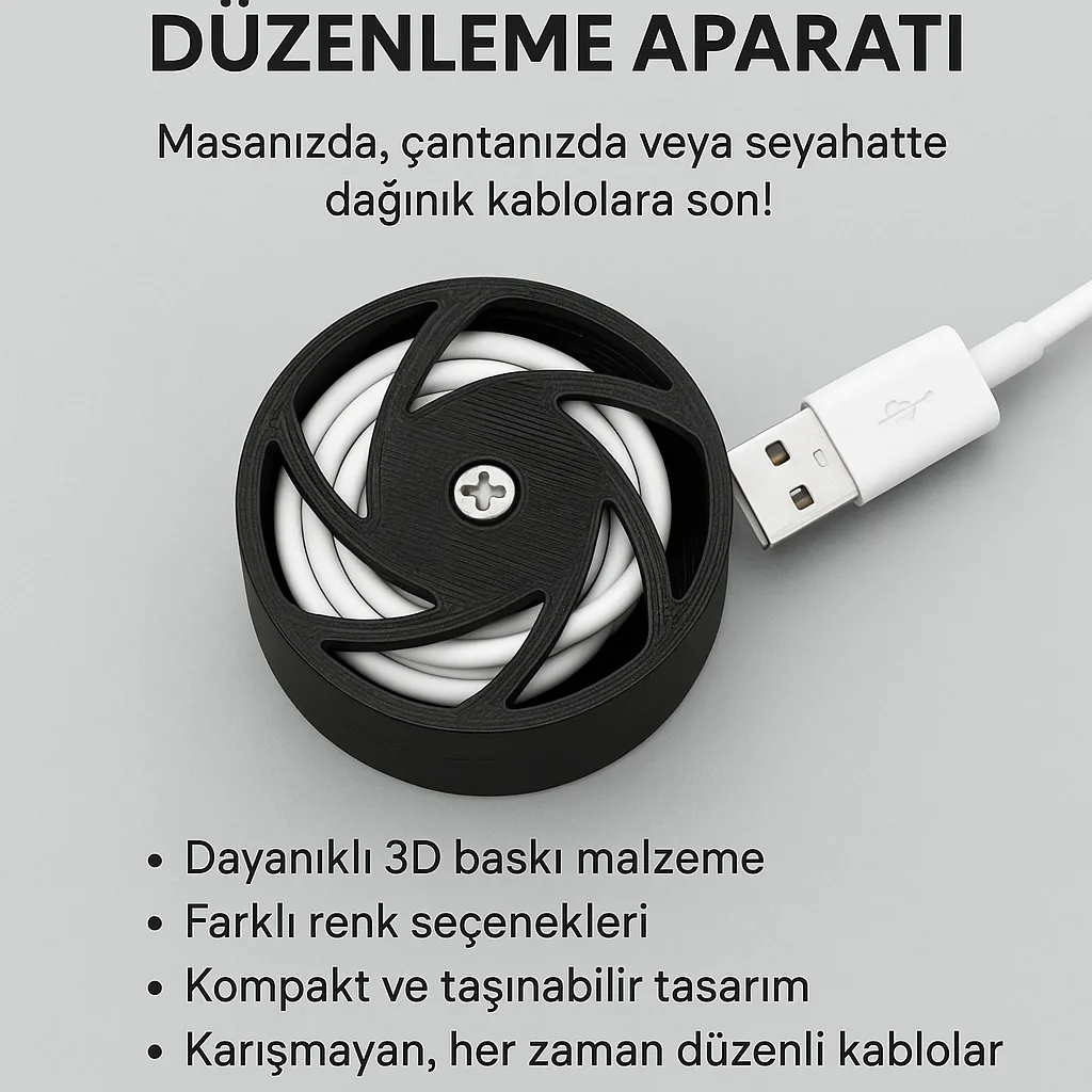 Cenikli Kablo Sarma ve Düzenleme Aparatı – USB, Type-C ve Şarj Kabloları için Pratik Organizer