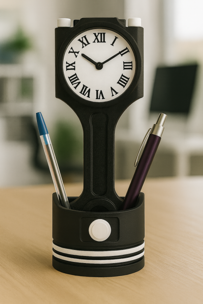 Cenikli Piston Tasarımlı Masaüstü Saat & Kalemlik