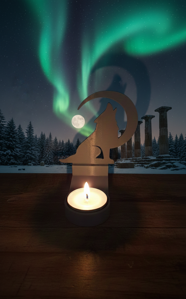 Cenikli Kurt ve Ay Silüetli Dekoratif Mumluk