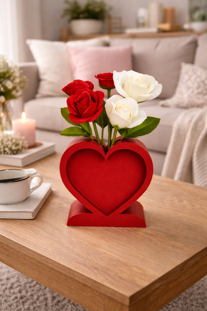 Cenikli Kalp Tasarımlı Dekoratif Vazo